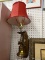 (BWALL) LIBERTY BELL WALL LAMP; 1 OF A PAIR OF BRONZE/BRASS TONED LIBERTY BALL LAMPS WITH A WOOD