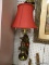 (BWALL) LIBERTY BELL WALL LAMP; 1 OF A PAIR OF BRONZE/BRASS TONED LIBERTY BELL LAMPS WITH A WOOD