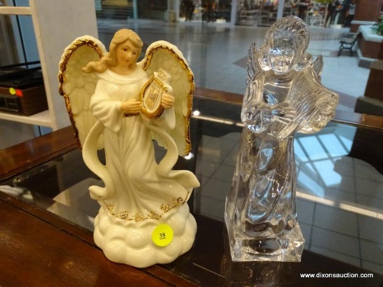 (WINDOW) LEFTON TUNE ANGEL AND GLASS ANGEL; 2 PIECE LOT TO INCLUDE A WHITE PORCELAIN LEFTON CHINA