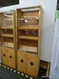 (AISLE) DISPLAY CABINET; 1 IN A PAIR, WOOD GRAIN DISPLAY/SHOWCASE CABINET WITH A GLASS TOP PANEL, 2