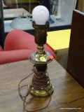 (R2) TABLE LAMP; VINTAGE BRASS, BELL SHAPED TABLE LAMP. MEASURES 12 IN TALL. DOES NOT HAVE SHADE.