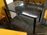 (R3) KITCHEN TABLE; MODERN KITCHEN TABLE WITH A REFLECTIVE BLACK PAINT. HAS ROUNDED CORNERS AND POLE