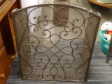 (R3) FIREPLACE SCREEN; WROUGHT IRON, TRI-FOLDING FIREPLACE SCREEN WITH SCROLL DETAILING. MEASURES