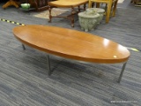 (R3) SURFBOARD STYLE COFFEE TABLE; MID CENTURY MODERN WOODEN COFFEE TABLE ON A METAL BASE. MEASURES