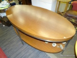 (R3) SURFBOARD TABLE; MID CENTURY MODERN WOODEN SURFBOARD SHAPED TABLE ON A METAL BASE WITH A LOWER