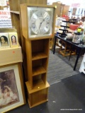 (R4) BENTLEY VII GRANDFATHER CLOCK; WOOD GRAIN, BATTERY POWERED GRANDFATHER CLOCK WITH 3 SHELVES AT