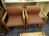 (R4) OFFICE LOBBY ARMCHAIRS; PAIR OF LOBBY/WAITING ROOM ARM CHAIRS WITH A RUST WITH WHITE STRIPE