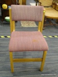 (R4.5) OFFICE LOBBY CHAIR; LOBBY/WAITING ROOM CHAIR WITH A RED AND CREAM ARROW SHAPED DESIGN WOOL