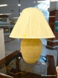 (WINDOW) TABLE LAMP; CREAM PLASTER FINISHED, BELL SHAPED, VASE STYLE TABLE LAMP. COMES WITH A COOLIE
