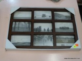 (R4) GALLERY COLLECTION PHOTO FRAME; WOOD GRAIN FRAME WITH 9 SEPARATE SLOTS FOR PHOTOS. THE SLOTS