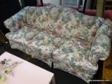 (R4) SLEEPHAVEN CAMELBACK SLEEPER SOFA; FLEXSTEEL PULL OUT SOFA WITH A FLORAL UPHOLSTERED CREAM