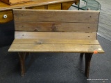 (R4) CHILD'S BENCH; WOODEN, 3 PANELED CHILDREN'S BENCH. MEASURES 22 IN X 10.5 IN X 16 IN.