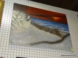 (BWALL) OIL PAINTING OF BEACH FRONT; PAINTING DEPICTING DUNES AND STORMY BEACHFRONT, WITH SUN