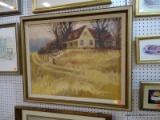 (BWALL) PAINTING ON CANVAS OF A COUNTRY HOME; DEPICTS AN OLD COUNTRY HOME SURROUNDED BY CROPS AND