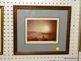 (BWALL) FRAMED PHOTOGRAPH PRINT; DEPICTS A VIEW OF THE SUN ABOVE THE CLOUDS WITH TREES IN THE BOTTOM