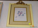 (BWALL) FRAMED FRUIT PRINT; DEPICTS A PAIR OF APPLES WITH A FLOWER IN THE BOTTOM LEFT. MATTED IN A