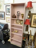 (BWALL) PINK SHELVING CABINET; MODERN CABINET WITH ADJUSTABLE SHELVES, PINK IN COLOR. ONE SHELF IS