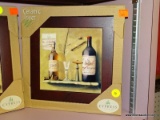 (BWALL) CYPRESS HOME CERAMIC TRIVET; FRAMED FINE ART TILE TRIVET OF SHELF WITH WINE SET IN WOODEN