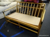 (R1) BAMBOO STYLE LOVE SEAT; LOUNGING LOVE SEAT WITH POLISHED BRASS BINDINGS, NEEDS CUSHION.