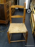 (R1) SLAT BACK CHILD'S CHAIR; COUNTRY STYLE WOODEN SLAT BACK CHAIR WITH WOVEN RATTAN SET AND ONE BOX