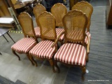 (R1) SET OF DINING ROOM CHAIRS; 6 PIECE SET OF CANE BACK DINING ROOM CHAIRS WITH LEAF AND SCROLL