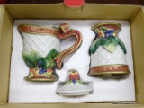 (R1) 1 OF 4 FITZ AND FLOYD DECORATIVE CHINA; FITZ AND FLOYD ESSENTIALS SUGAR BOWL AND CREAMER SET
