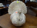 (R1) DARICE TURKEY SCULPTURE; RESIN CHISELED-STYLED TURKEY SCULPTURE; PAINTED WHITE WITH GOLD