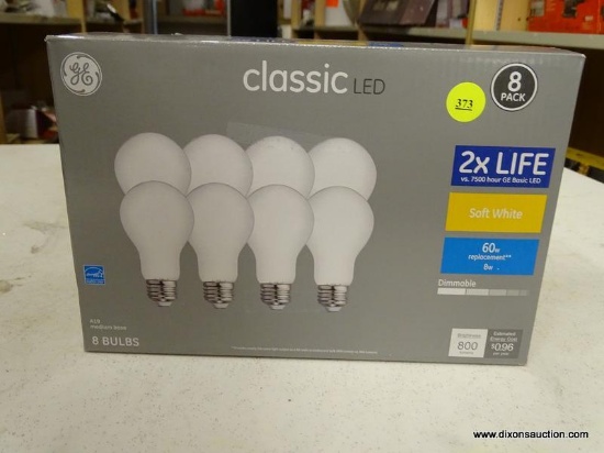 (R6) GENERAL ELECTRIC LED LIGHT BULBS; 8 PACK OF CLASSIC DIMMABLE LED A19 60 WATT SOFT WHITE LIGHT