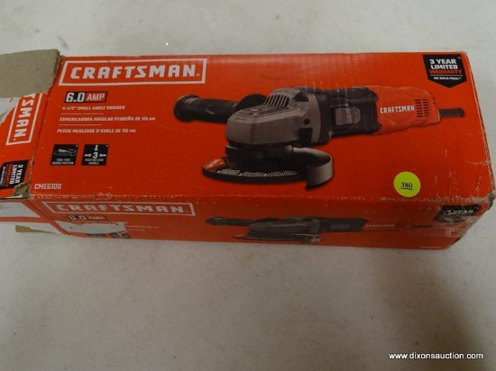 (R6) CRAFTSMAN ANGLE GRINDER; 6 AMP 4 1/2 IN SMALL ANGLE GRINDER. PRODUCT NO. CMEG100. BOX IS OPEN.