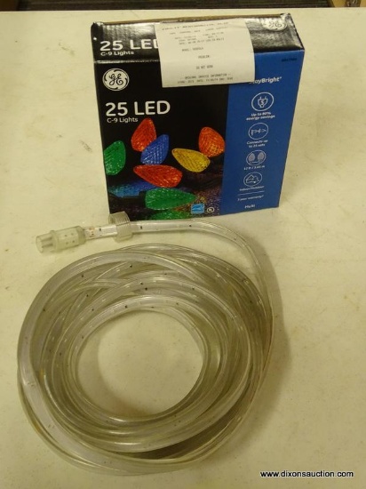 (R6) GENERAL ELECTRIC 25 LED C-9 LIGHTS (PRODUCT NO. 847986) AND INCLUDED LED LINED LIGHT-UP CORD