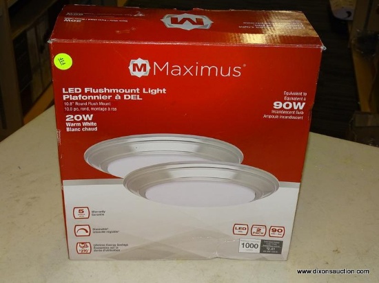 (R6) MAXIMUS LED LIGHTS; FLUSHMOUNT NICKLE TRADITIONAL 20 WATT 11 IN WARM WHITE CEILING LIGHTS.