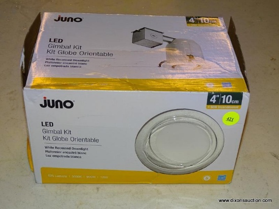 (R7) JUNO LED GIMBAL KIT; KIT GLOBE ORIENTABLE WHITE RECESSED DOWNLIGHT. PRODUCT NO. 831125. BOX IS
