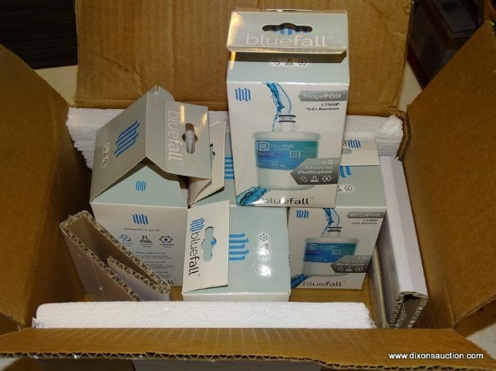 (R7) BLUEFALL FRIDGEPODS; LOT OF 5 CERTIFIED WATER FILTER REPLACEMENTS WITH ADVANCE CARBON BLOCK.