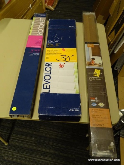 (R8) LOT OF ASSORTED BLINDS; 3 PIECE LOT TO INCLUDE A LEVELOR 2 IN FAUX WOOD BLIND WHITE IN COLOR