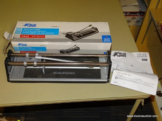 (R8) BLUE HAWK 14 IN TILE CUTTER. COMES IN OPENED BOX.
