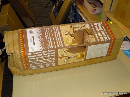 (R8) HILLMAN 18" CONTRACTOR GRADE MAGNETIC SWEEPER WITH QUICK-RELEASE. COMES IN OPENED BOX.