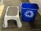 (R3) BATHROOM STEP STOOL AND RECYCLING BIN. STEP STOOL MEASURES 8 IN TALL.