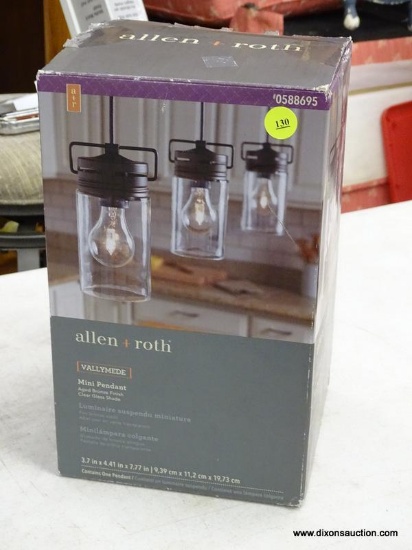 (R3) ALLEN + ROTH VALLYMEDE MINI PENDANT LIGHT WITH AN AGED BRONZE FINISH AND A JAR SHAPED CLEAR