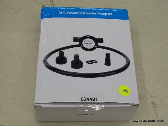 (R3) STAR WATER SYSTEMS DRILL-POWERED TRANSFER PUMP KIT. MODEL NO. 024491. COMES IN OPENED BOX.