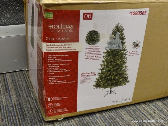 (R1) HOLIDAY LIVING 7.5-FT PRE-LIT GREENVILLE FIR SLIM ARTIFICIAL CHRISTMAS TREE WITH 350 COLOR