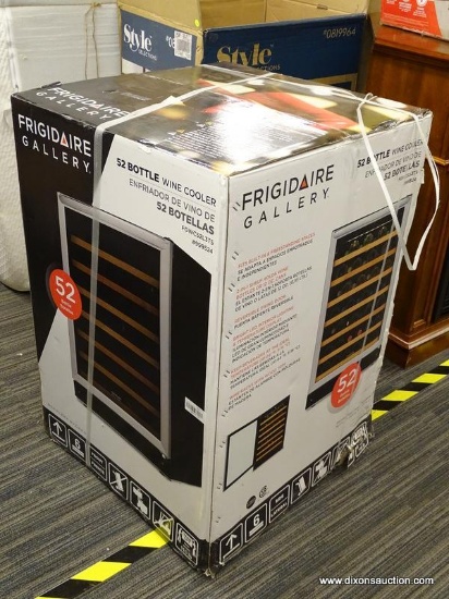 (R2) FRIGIDAIRE GALLERY 52 BOTTLE WINE COOLER WITH A STAINLESS STEEL FINISH. MEASURES 34.3 IN X 23.4