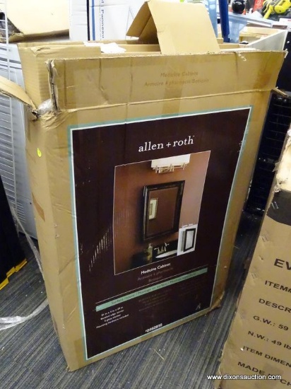 (R2) ALLEN + ROTH SURFACE MOUNT MEDICINE CABINET WITH 3 GLASS SHELVES AND A BEVELED EDGE MIRROR.