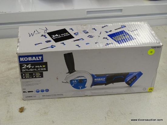 (R2) KOBALT 24V MULTI-PURPOSE 4 IN CIRCULAR SAW. COMES LIGHTLY USED IN OPENED BOX. MODEL NO. KMC
