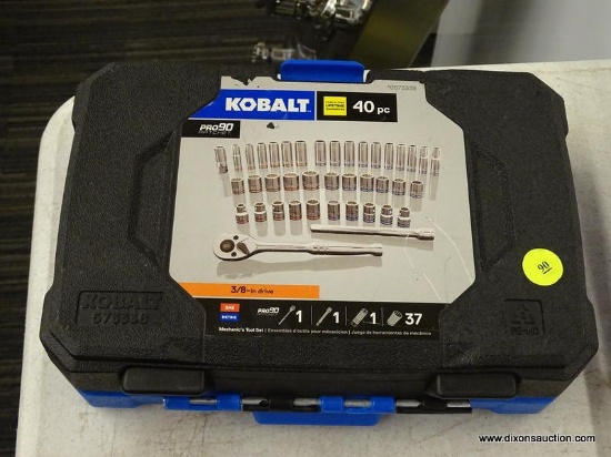 (R2) KOBALT 40 PC PRO 90 RATCHET MECHANICS TOOL SET WITH A 3/8 IN DRIVE. MISSING A PIECE. MODEL NO.