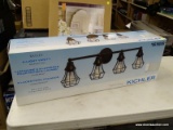 (R3) KICHLER BAYLEY 4-LIGHT TRANSITIONAL VANITY LIGHT WITH AN OLDE BRONZE FINISH. MEASURES 30.5 IN X