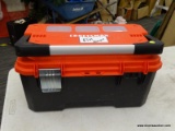 (R3) CRAFTSMAN PRO 20-IN RED PLASTIC LOCKABLE TOOL BOX. HAS 3 STORAGE BINS ATTACHED TO THE LID. ONE