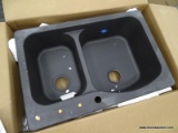 (R6) FRANKE KITCHEN SINK; FRANKE PRIMO 33-IN X 22-IN GRAPHITE DOUBLE OFFSET BOWL DROP-IN OR