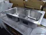 (R9) KOHLER STAINLESS STEEL KITCHEN SINK; TWO SECTION KITCHEN SINK WITH SLOT FOR SOAP DISPENSER,