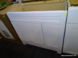 (R9) FLOOR CABINET; FLOOR CABINET UNITS, WHITE IN COLOR. FAUX TOP DRAWER SITS ABOVE THREE DOORS, ONE