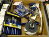 (R10) TRAY LOT OF ASSORTED TOOLS; 8 PIECE TRAY LOT TO INCLUDE A 4.25 IN LENOX HOLE SAW, A USED IRWIN